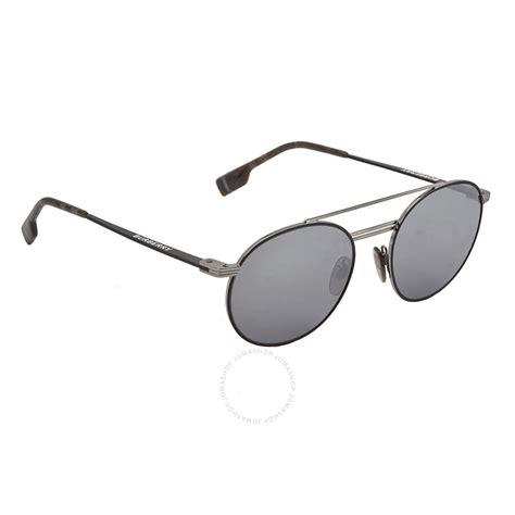 Burberry Grey Mirror Silver Round Men's Sunglasses 0 BE3109 